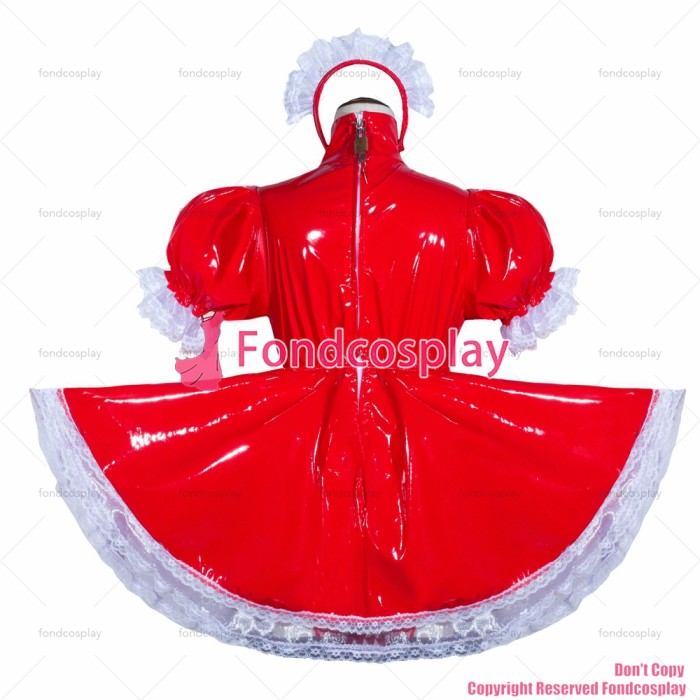 fondcosplay adult sexy cross dressing sissy maid short French Lockable Red heavy PVC Romper panties jumpsuits CD/TV[G4060]
