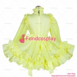 fondcosplay adult sexy cross dressing sissy maid short French Lockable yellow Organza stripe Dress Costume CD/TV[G4029]
