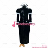 fondcosplay adult sexy cross dressing sissy maid long French Lockable Black heavy PVC Dress Uniform Costume CD/TV[G3986]