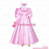 fondcosplay adult sexy cross dressing sissy maid long French Lockable Baby Pink satin long Dress Uniform CD/TV[G4036]