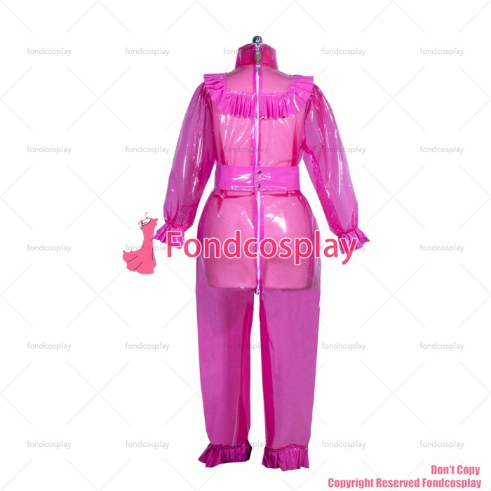 fondcosplay adult sexy cross dressing sissy maid lockable hot pink clear PVC lockable Romper jumpsuits CD/TV[G3960]
