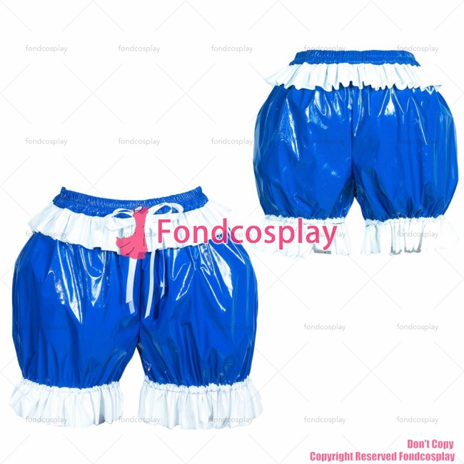 fondcosplay adult sexy cross dressing sissy maid short French blue thin PVC bloomers knickers panties CD/TV[G3896]