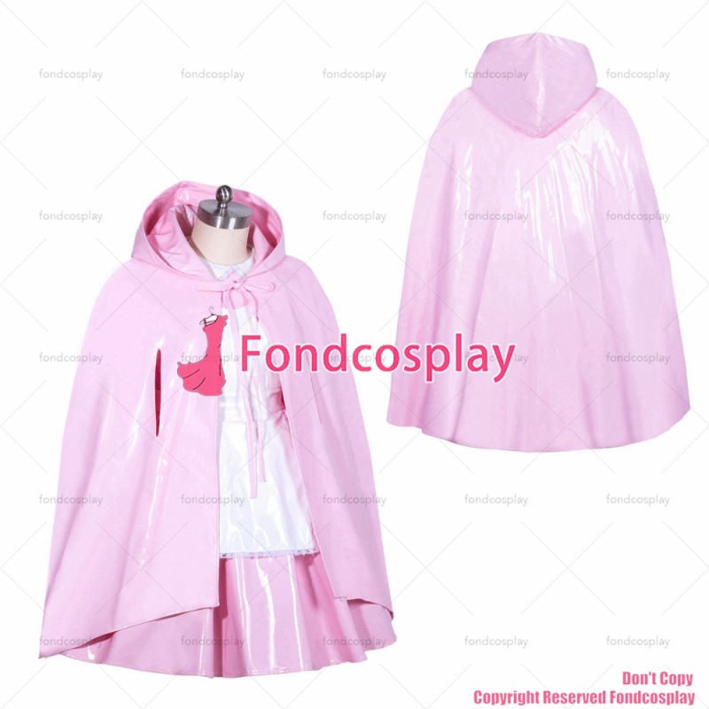 fondcosplay cross dressing sissy maid short sissy miad dress Alice lockable pink heavy PVC Cape/cloak cosplay CD/TV[G3913]