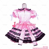 fondcosplay adult sexy cross dressing sissy maid short French Lockable pink satin Dress Uniform Costume CD/TV[G4068]