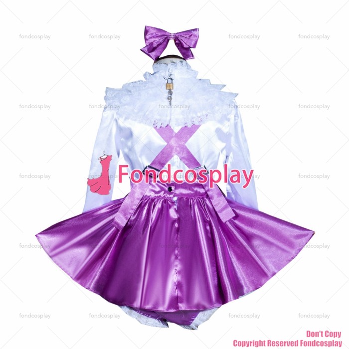 fondcosplay adult sexy cross dressing sissy maid French Lockable purple satin skirt white shirt pink panties CD/TV[G4037]