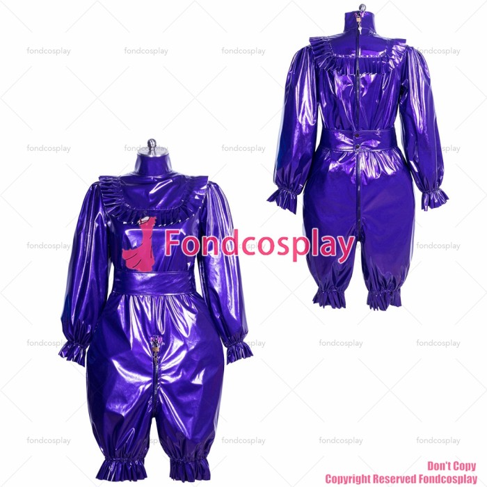 fondcosplay adult sexy cross dressing sissy maid baby French lockable purple thin PVC jumpsuits Romper CD/TV[G3911]