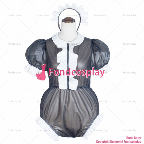 fondcosplay cross dressing sissy maid black Clear Pvc Romper Lockable jumpsuits panties Peter Pan collar CD/TV[G4058]