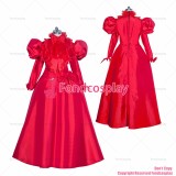 fondcosplay adult sexy cross dressing sissy maid long French Lockable Red Satin Dress Uniform party medieval CD/TV[G3994]