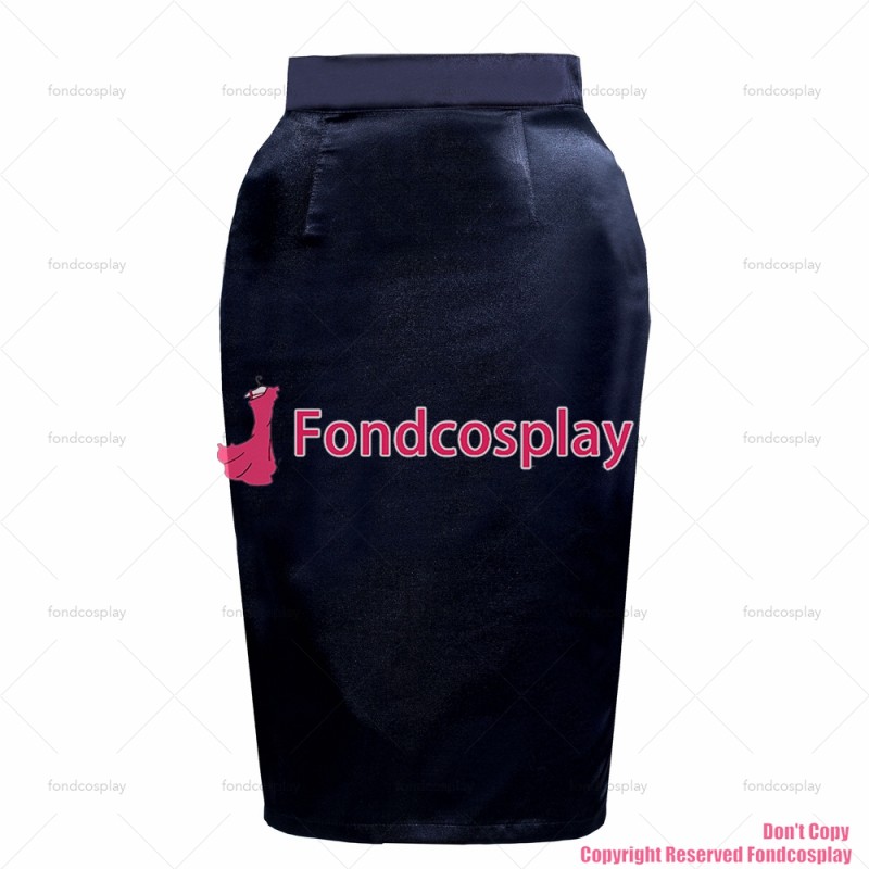 fondcosplay adult sexy cross dressing sissy maid short black satin button hobble skirt White button CD/TV[G3889]