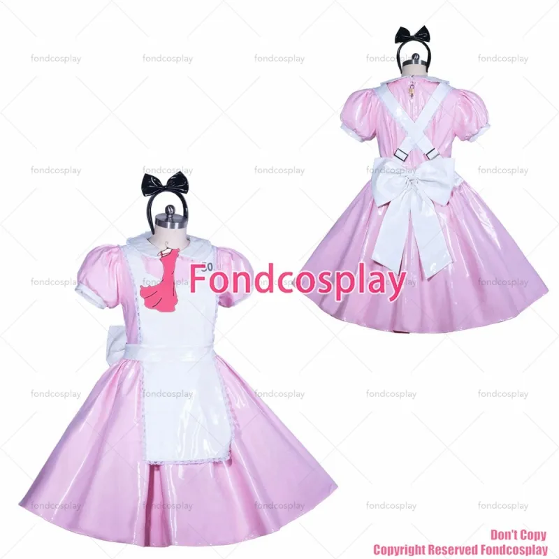 fondcosplay adult sexy cross dressing sissy maid French lockable pink heavy PVC Alice dress Peter Pan collar CD/TV[G3912]