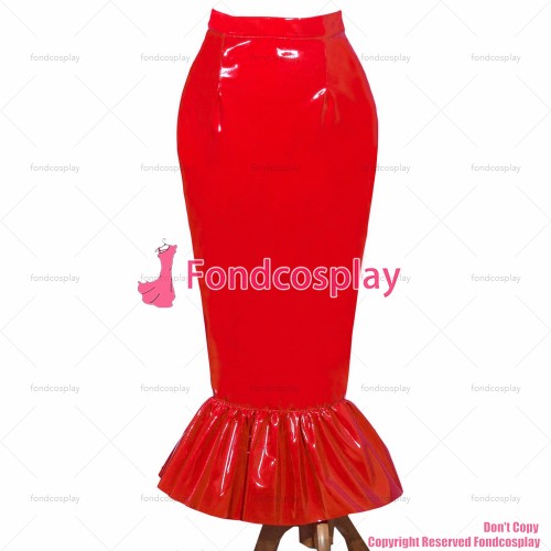fondcosplay adult sexy cross dressing sissy maid short French Red heavy PVC Skirt Lockable Uniform Costume CD/TV[G3982]