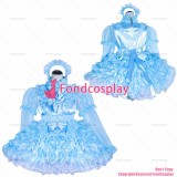 fondcosplay adult sexy cross dressing sissy maid short French Lockable blue Organza satin Dress Uniform CD/TV[G4023]