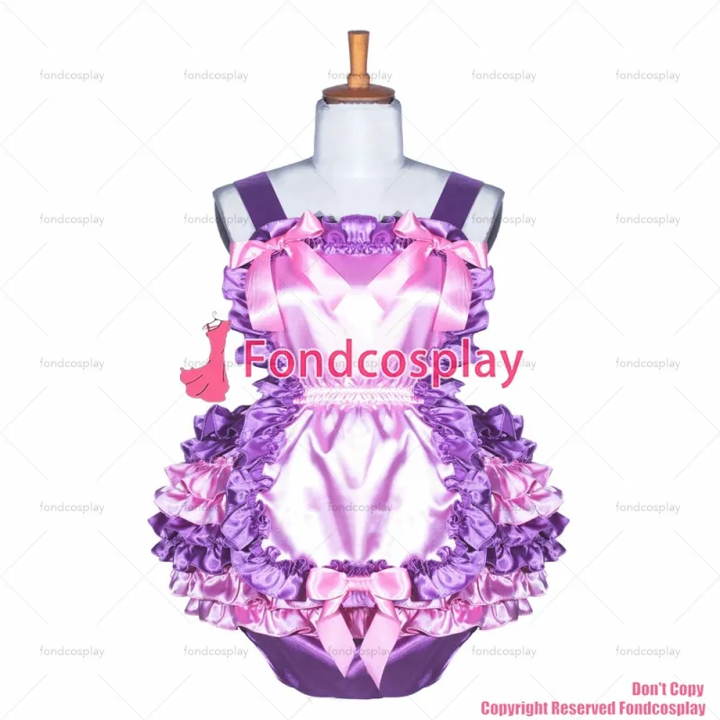 fondcosplay adult sexy cross dressing sissy maid short baby lilac pink satin Romper jumpsuits panties Unisex CD/TV[G3905]