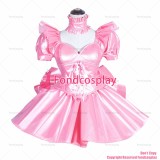 fondcosplay adult sexy cross dressing sissy maid short French Lockable Baby Pink shiny leather Dress Uniform CD/TV[G3997]