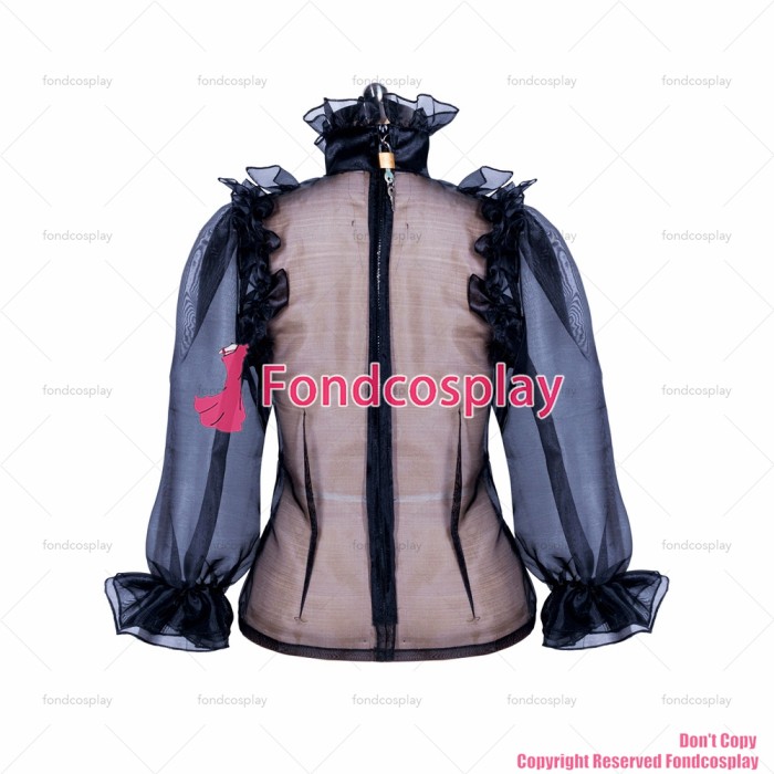 fondcosplay adult sexy cross dressing sissy maid short black Organza Blouse transparency shirt costume CD/TV [G3870]