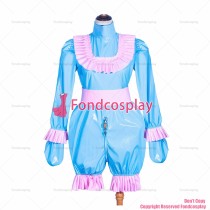 fondcosplay adult sexy cross dressing sissy maid French Lockable Baby blue thin PVC Romper jumpsuits  panties CD/TV[G4063]