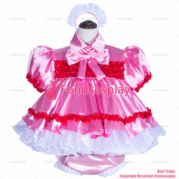 fondcosplay adult sexy cross dressing sissy maid short French Lockable pink Organza satin Dress panties CD/TV[G4027]