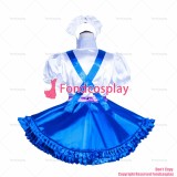 fondcosplay adult sexy cross dressing sissy maid French Lockable blue satin skirt white shirt pink panties CD/TV[G4032]
