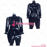 fondcosplay adult sexy cross dressing sissy maid French lockable black thin PVC jumpsuits Romper costume CD/TV[G3914]
