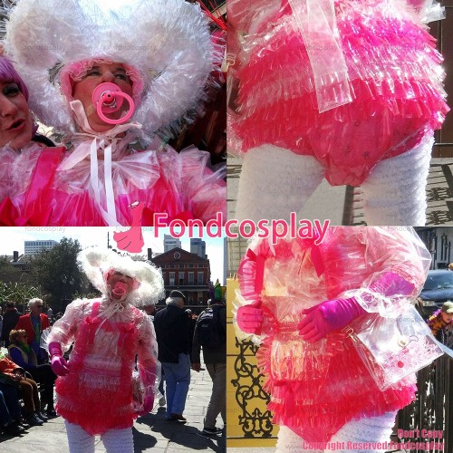 fondcosplay adult cross dressing sissy maid French Lockable Clear PVC TOP Romper Jumpsuit Panties Apron Hood CD/TV[G3991]