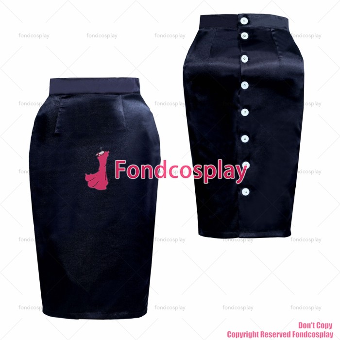 fondcosplay adult sexy cross dressing sissy maid short black satin button hobble skirt White button CD/TV[G3889]