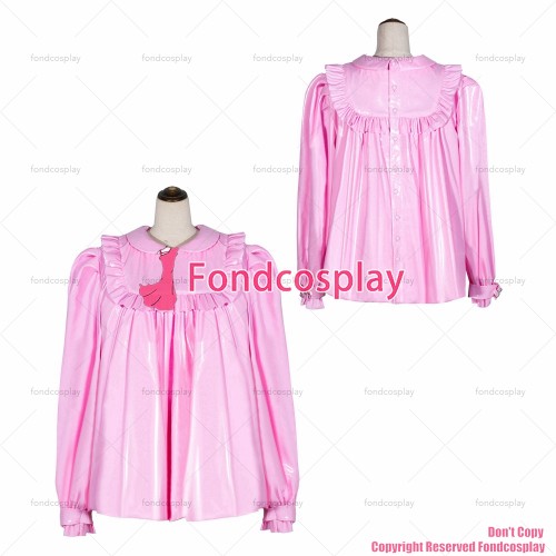 fondcosplay adult cross dressing sissy maid short French baby pink thin PVC Buttons shirt Peter Pan collar CD/TV[G4056]