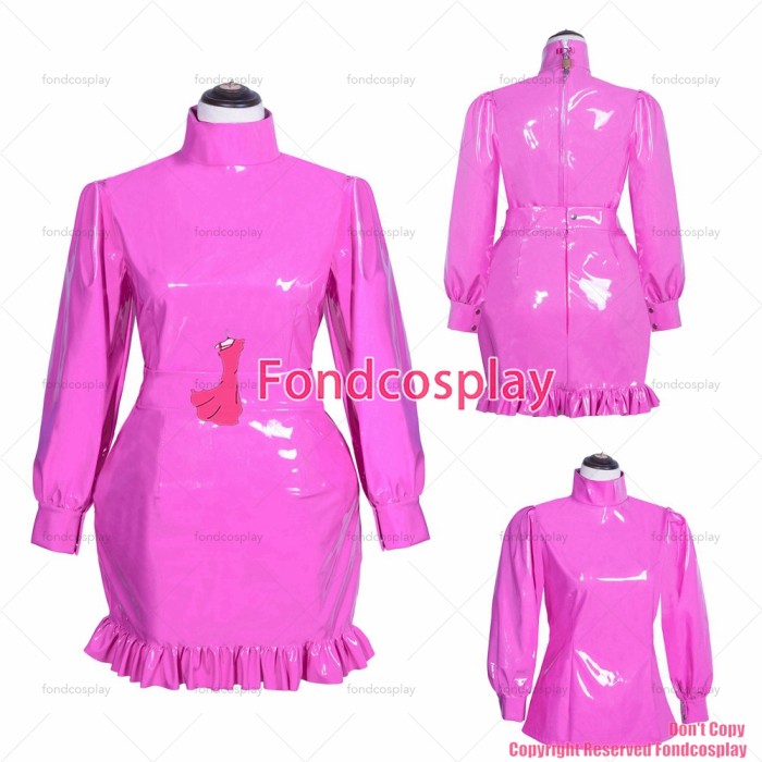 fondcosplay cross dressing sissy maid hot pink short lockable heavy PVC Gothic lolita punk shirt blouse skirt CD/TV[G3927]