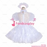 fondcosplay adult sexy cross dressing sissy maid short French Lockable pink satin white Organza 2 Dress CD/TV[G4048]