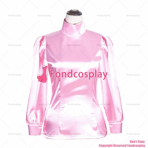 fondcosplay adult sexy cross dressing sissy maid short French baby pink satin shirt Uniform Lockable Costume CD/TV[G4006]