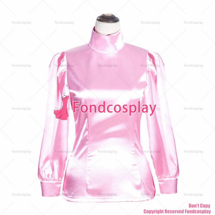 fondcosplay adult sexy cross dressing sissy maid short French baby pink satin shirt Uniform Lockable Costume CD/TV[G4006]