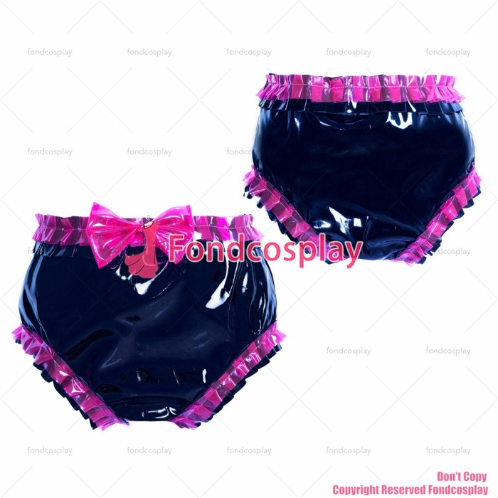 fondcosplay adult sexy cross dressing sissy maid short French black heavy PVC brief underwear panties CD/TV[G3904]