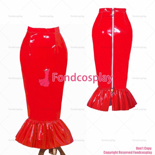 fondcosplay adult sexy cross dressing sissy maid short French Red heavy PVC Skirt Lockable Uniform Costume CD/TV[G3982]