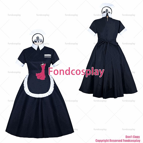 fondcosplay adult sexy cross dressing sissy maid long French black Cotton lockable dress apron CD/TV[G3894]