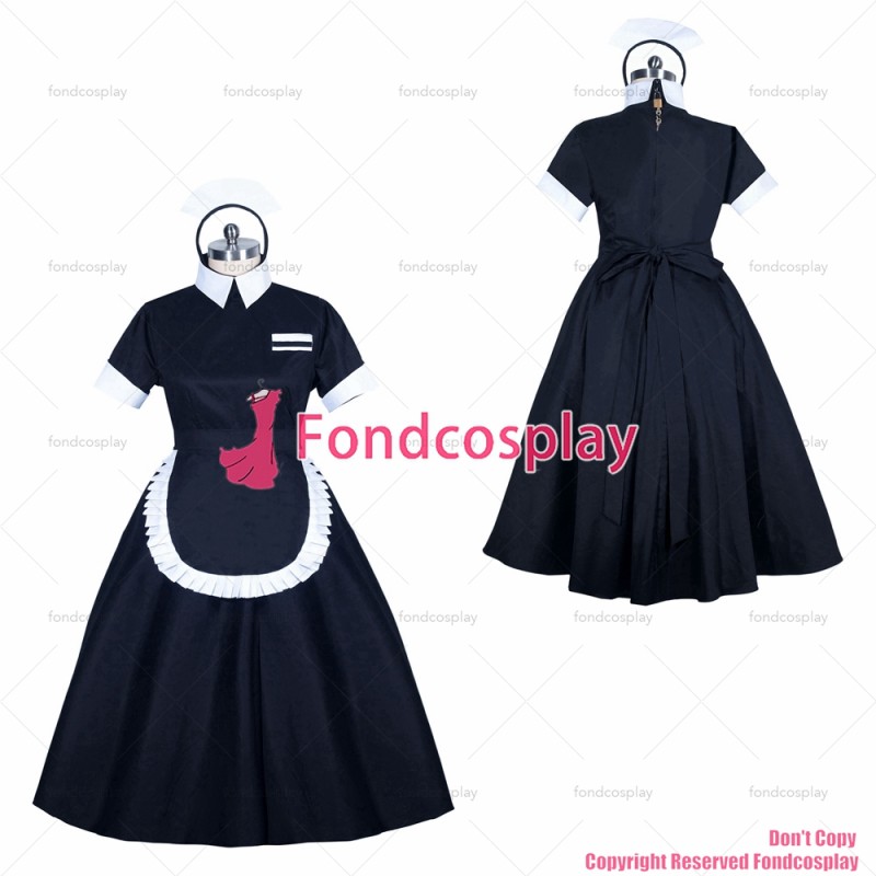 fondcosplay adult sexy cross dressing sissy maid long French black Cotton lockable dress apron CD/TV[G3894]