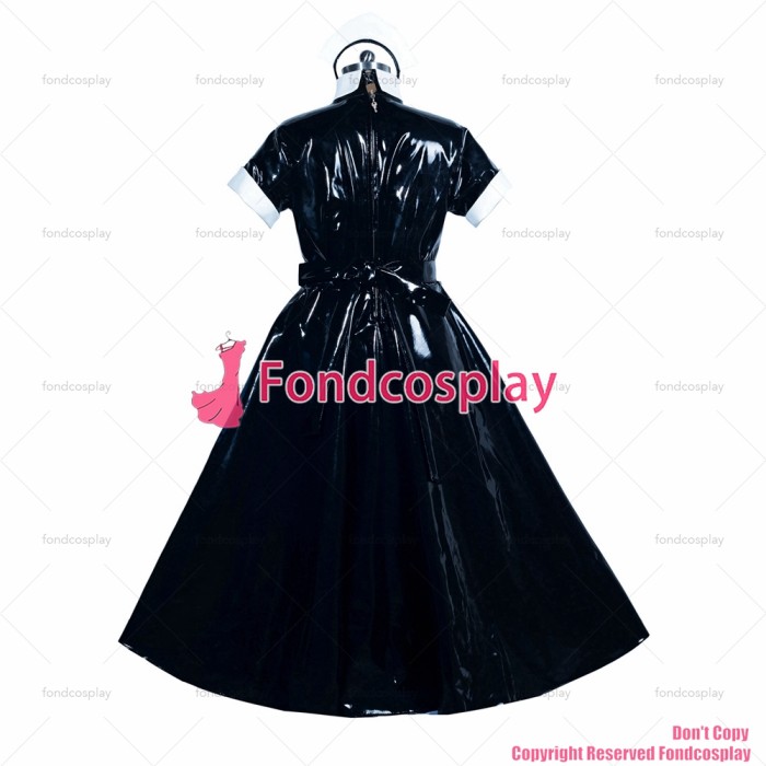 fondcosplay adult sexy cross dressing sissy maid long French heavy PVC lockable black dress Unisex Tailor-maid[G3919]