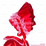 fondcosplay adult sexy cross dressing sissy maid French Lockable Red satin Dress headpiece Peter Pan collar CD/TV[G4042]