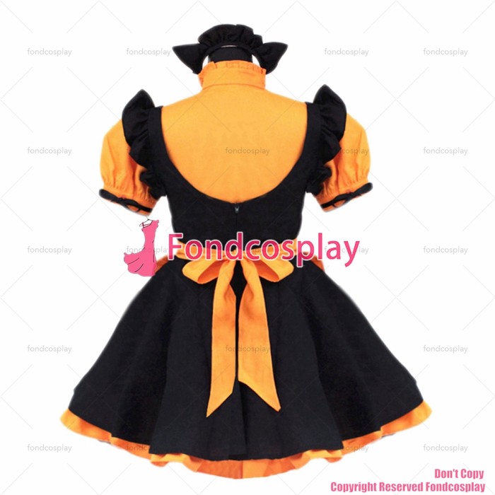 fondcosplay adult cross dressing sissy maid short French orange black lockable dress cosplay uniform cloth CD/TV[G3924]
