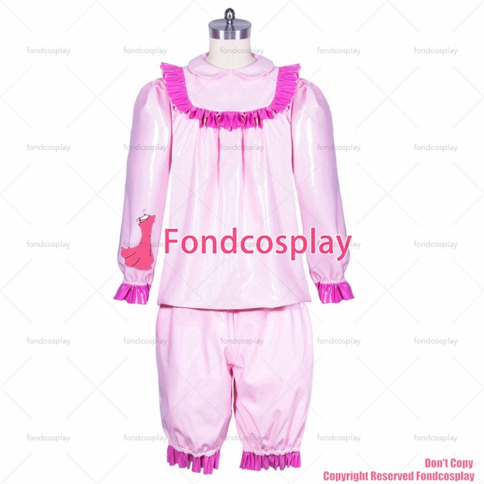 fondcosplay adult sexy cross dressing sissy maid lockable baby pink thin PVC shirt blouse panties pajamas CD/TV[G3908]