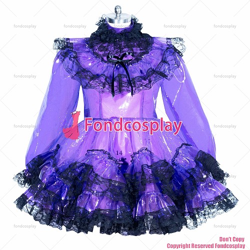 fondcosplay adult sexy cross dressing sissy maid short lockable purple clear PVC dress unisex Uniform costume CD/TV[G3955]