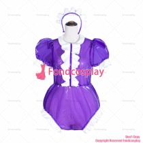 fondcosplay cross dressing sissy maid purple Clear Pvc Romper Lockable jumpsuits panties Peter Pan collar CD/TV[G4062]