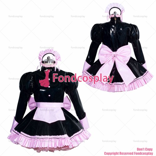 fondcosplay adult sexy cross dressing sissy maid short French black heavy PVC lockable dress Uniform costume CD/TV[G3947]