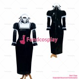 fondcosplay adult sexy cross dressing sissy maid long French Lockable Black heavy PVC Dress Uniform Costume CD/TV[G3986]