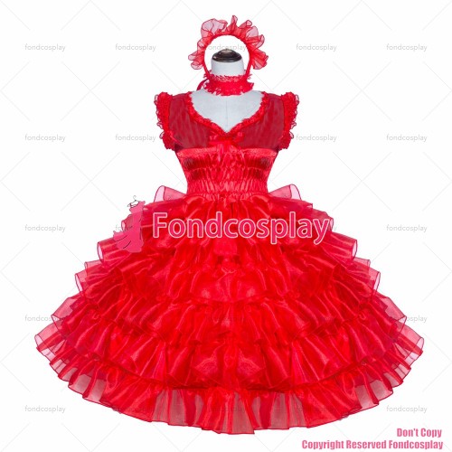 fondcosplay adult sexy cross dressing sissy maid short French Red satin Organza Dress Uniform Cosplay Costume CD/TV[G4009]