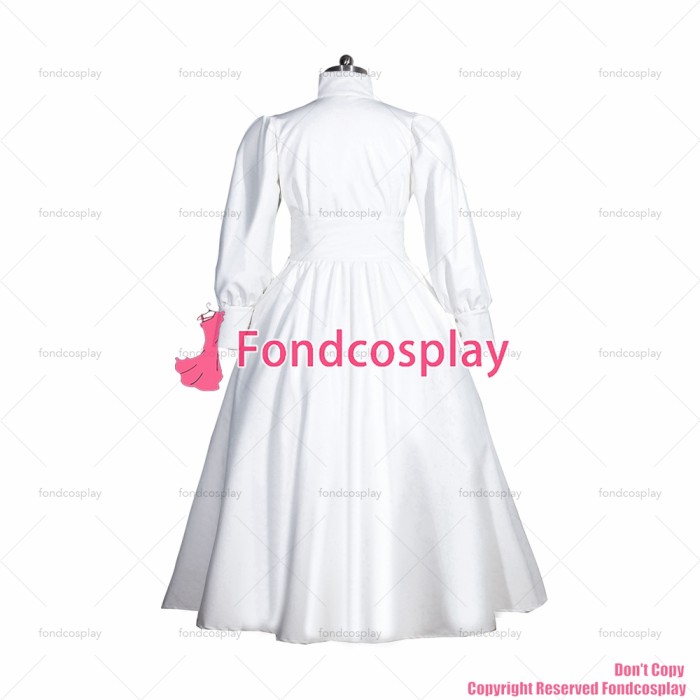 fondcosplay adult sexy cross dressing sissy maid long French white thin Pvc Dress belt Cosplay Costume CD/TV[G3966]