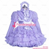 fondcosplay adult sexy cross dressing sissy maid short French lockable lilac satin organza dress unisex CD/TV[G3883]