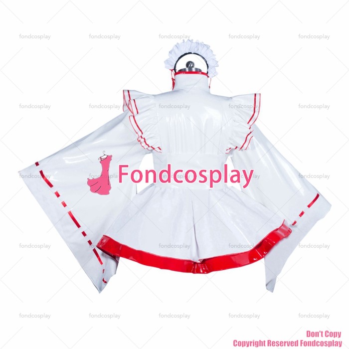 fondcosplay adult sexy cross dressing sissy maid short white heavy PVC kimono outfit Costume cosplay CD/TV[G3915]