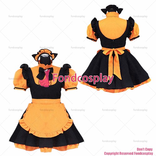 fondcosplay adult cross dressing sissy maid short French orange black lockable dress cosplay uniform cloth CD/TV[G3924]