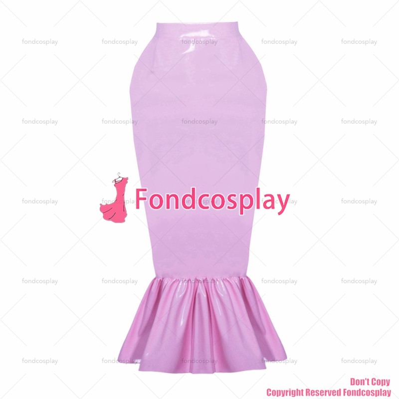 fondcosplay adult sexy cross dressing sissy maid short lockable pink heavy PVC fishtail hobble skirt unisex CD/TV[G3890]