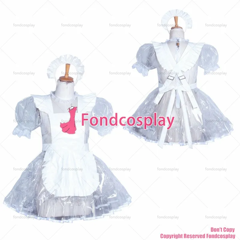 fondcosplay adult sexy cross dressing sissy maid short Lockable clear PVC dress white apron CD/TV Tailor -Made[G3856]