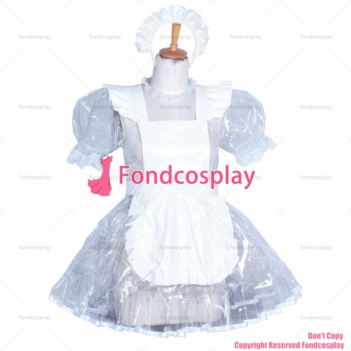 fondcosplay adult sexy cross dressing sissy maid short Lockable clear PVC dress white apron CD/TV Tailor -Made[G3856]